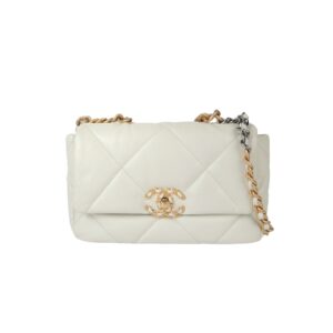 [프리미엄/해외배송]샤넬 19백 스몰 플랩 백(화이트/금장/램스킨)
