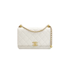 [프리미엄/해외배송]샤넬 WOC 더블 골드볼 체인 지갑(화이트/금장/램스킨)