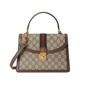 [프리미엄/해외배송]구찌 오피디아 웹 스몰 탑 핸들백(GG수프림 베이지/에보니)