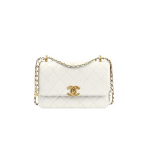 [프리미엄/해외배송]샤넬 클래식 더블 골드볼 스몰 플랩 백(화이트/금장/카프스킨)