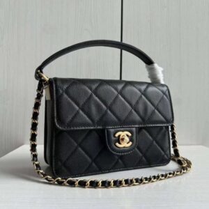 [국내배송]샤넬 24K 탑핸들 플랩백 캐비어 블랙 금장 AS6262