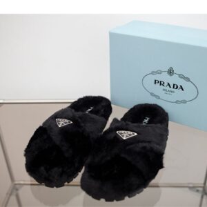 [국내배송]프라다 [PRADA] 수입고급 프라다 시어링 퍼 크로스 슬라이드